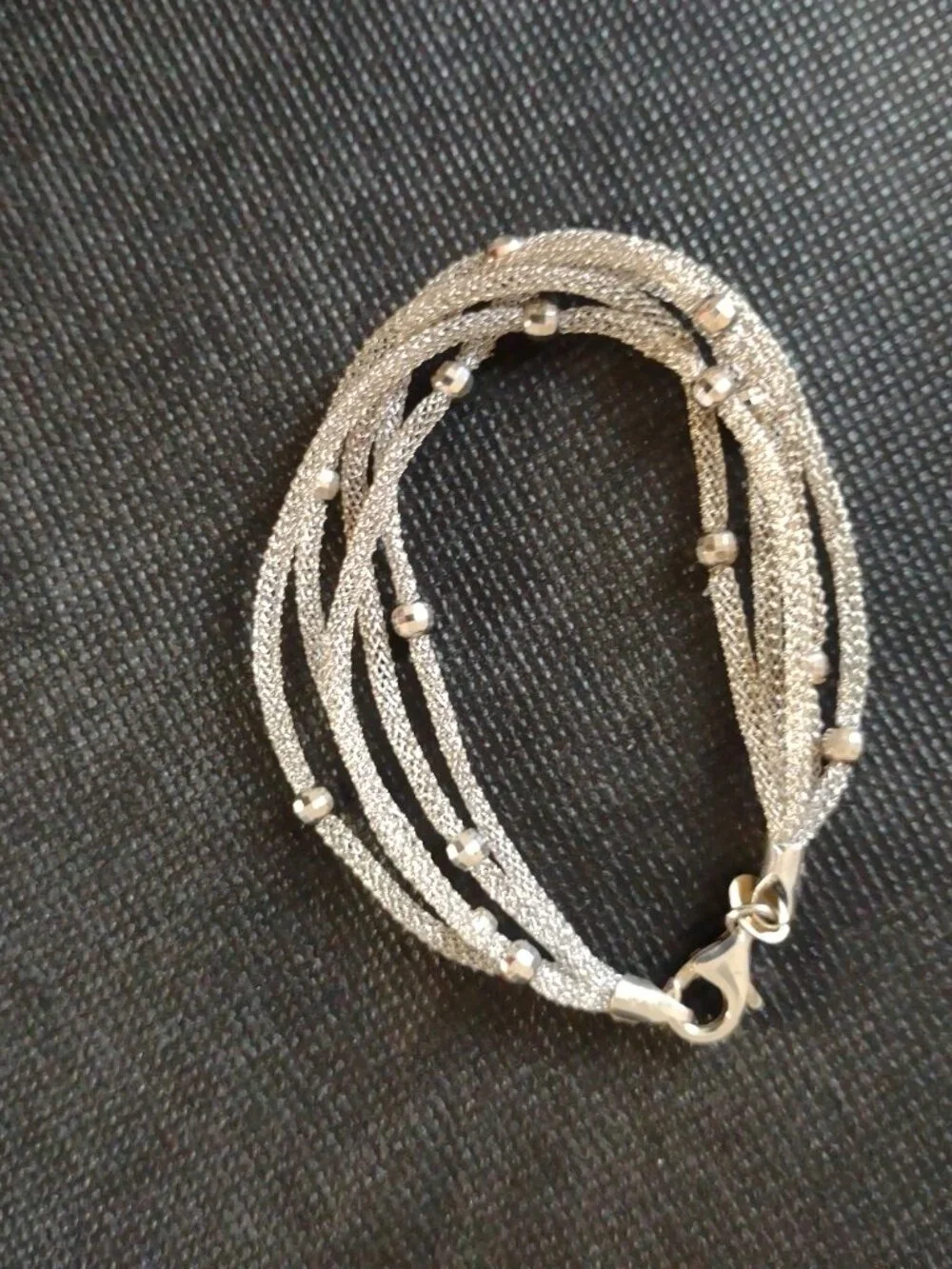 Italy Mesh Chain Bracelet w/Silver Pounded Beads 7